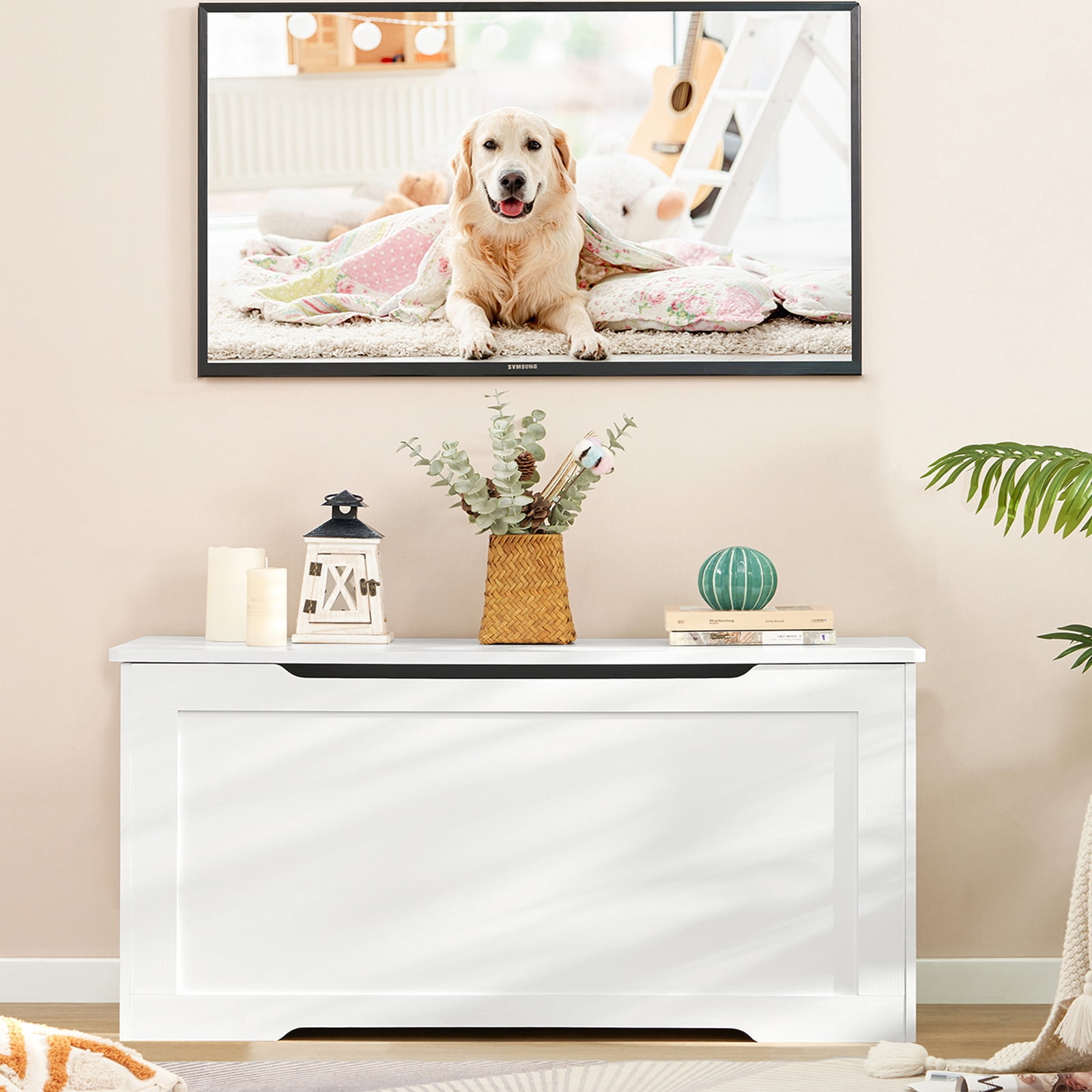 39.4” Storage Chest, Toy Chest, Toy Box with 2 Safety Hinges, Lift Top Wooden Storage Chest, Storage Bench, Supports 220 lb, for Living Room, Bedroom, Entryway, White