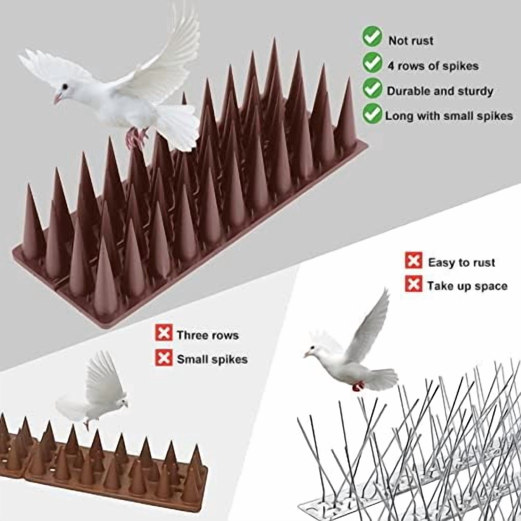Bird Spikes, 20 Pack Bird Guard Spikes for Squirrel Cat Raccoon and Other Small Animals, Pigeon Spikes for Outdoor Fences and Roofs, Durable Plastic Bird Barrier Strips