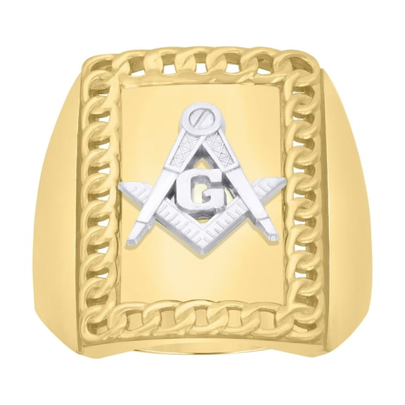 10k Two-Tone Gold Mens Masonic Symbol Religious Ring