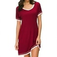 thumbnail image 1 of OUSITAID Femmes Robe de Coton Couleur Unie Col Rond Manches Courtes Chemise de Nuit Vêtements Bleu XL, 1 of 5