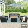 thumbnail image 2 of Waroom Outdoor Conversation Patio Fire Pit Set of 4pcs Couch Chairs Set, Black/Gray, 2 of 6