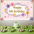 thumbnail image 3 of Happy 5th Birthday Banner Backdrop Celebration Star Pattern Floral Design Party Kids Decoration Pastel Colorful Photography Background Event Festive, 3 of 4