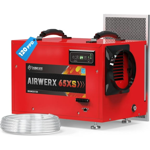 BaseAire 120 Pints Attic Dehumidifier with Pump Drain Hose, Energy Star Dehumidifier for Commercial, Basement, Kitchen, Industry Up to 1,300 sq. ft, Large Capacity, Compact, Auto Defrost