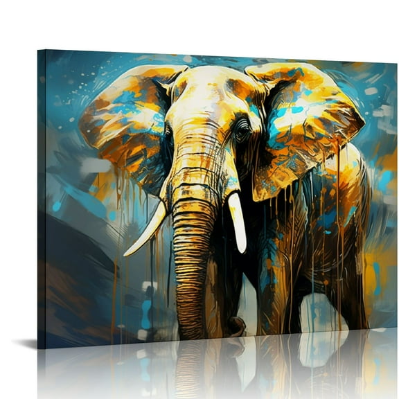 EastSmooth Modern Canvas Prints Animal Picture Wall Art Gold and Grey Contemporary Elephant Painting for Home Office Bedroom Guest Room Decor Framed Artwork Ready to Hang
