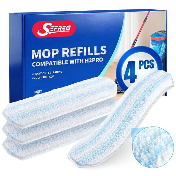 Mop Head Replacements Compatible with O-Cedar H2prO Flat Mop System, Reusable Washable Microfiber Mop Head Refills for Ocedar H2pro Mop, 4 Pads