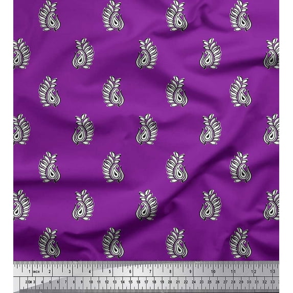 Soimoi Polyester Crepe Fabric Paisley Block Decor Fabric Printed Yard 42 Inch Wide
