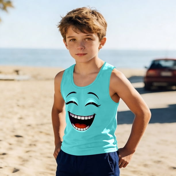 Camisolas de cuello redondo para niños pequeños y niños a la moda, lindas camisetas con estampado degradado, parte inferior suave sin mangas, camisetas para niñas
