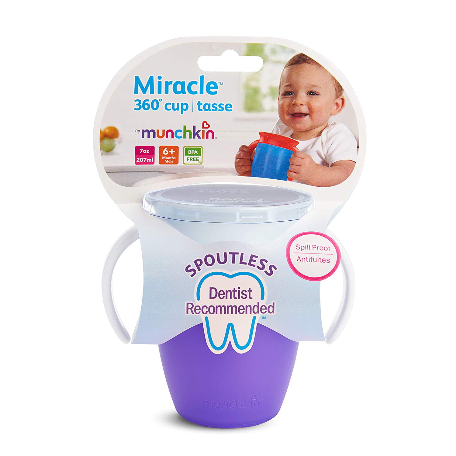 Munchkin® Miracle® 360 Trainer Sippy Cup with Handles, Spill Proof, 7  Ounce, 2 Pack, Pink/Purple