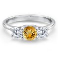 thumbnail image 3 of Gem Stone King 14K White Gold Yellow Citrine & Moissanite 3-Stone Engagement Ring | 0.91 Cttw | Round 5MM and 4MM | Three Stone Wedding Anniversary Promise Ring for Women (Size 5), 3 of 6