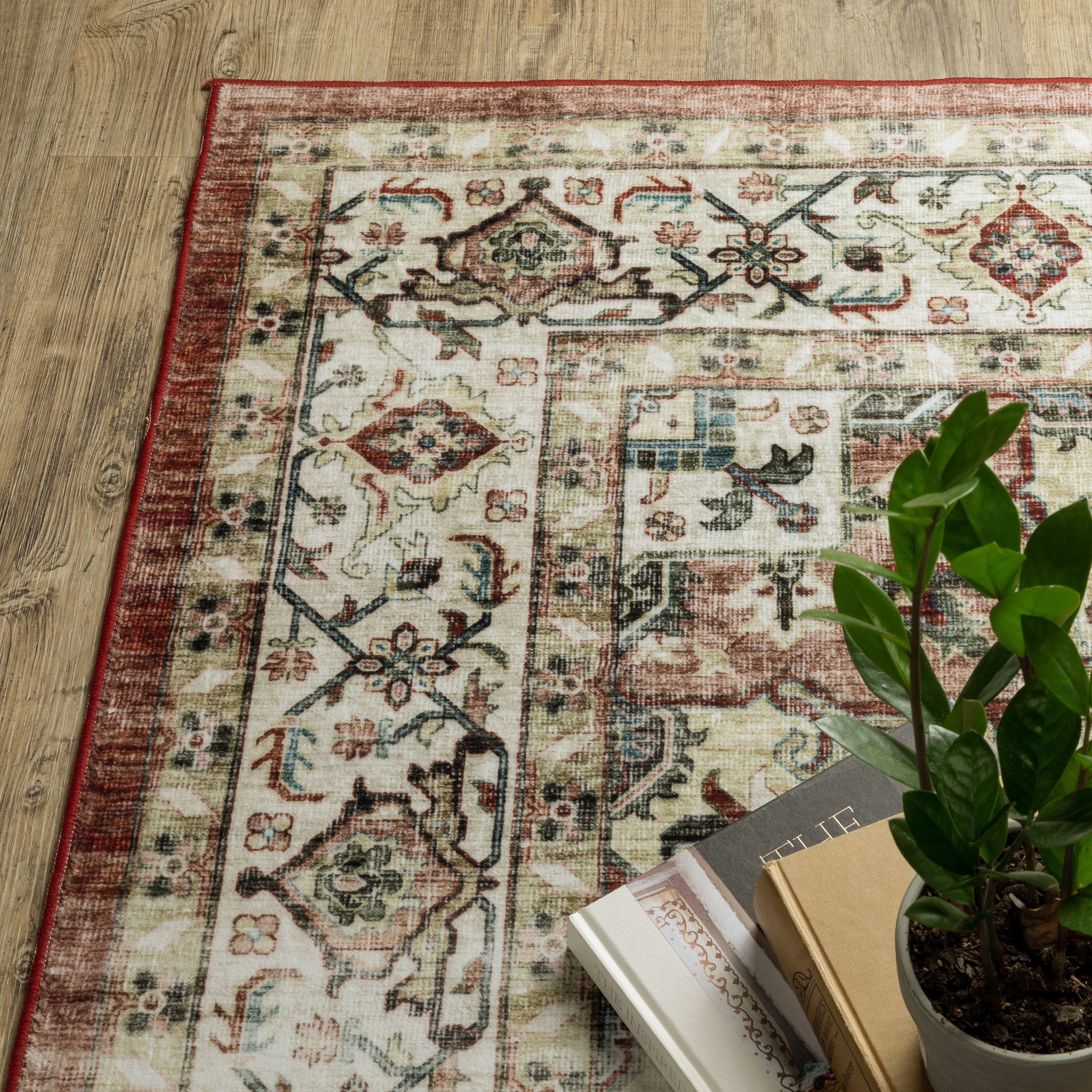 Avalon Home Sebastian Oriental Medallion Red/ Ivory Washable Indoor Area Rug