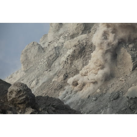 Volcano Lava Dome (December 1 2012 - Small rockfall on flank of Rerombola lava dome of Paluweh volcano during eruption in 2012 Flores Indonesia Poster)