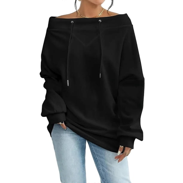 Womens Oversized Hoodies Casual Off The Shoulder Tops Loose Long Sleeve Pullover Shirts Boat Neck Sweatshirt White XXL