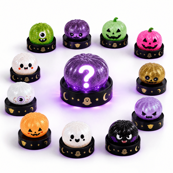 Cute Halloween Dumpling Squishy Toy, Mystery Blind Box Random 1 of 12, Glitter Dumpling Stress Ball Kawaii Fidget for Kids Gift Party Favor Decor
