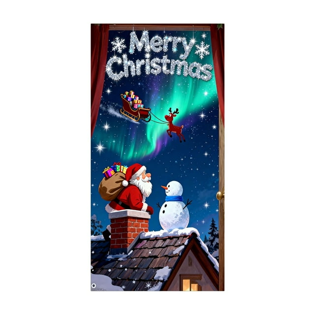 TIELUTT Rideau de Porte Festif pour Entrée de Maison Saisonnière avec Motifs de Flocons de Neige et de Rennes Bannières et Panneaux d'Anniversaire Bannière Colorée Fanion Extérieur Bannière Fanions Drapeau pour Enfants Chemise Femme