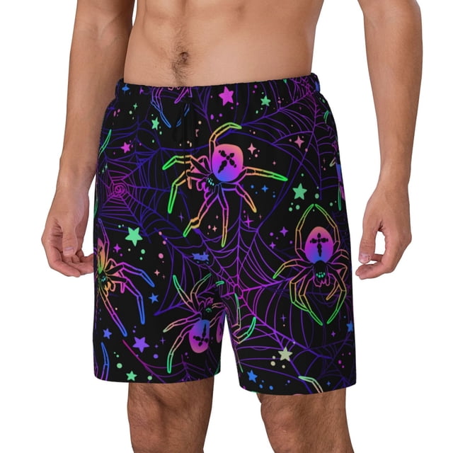 Kdxio Multi-colored Spiders Print Mens Swim Shorts with Mesh Lining, Breathable and Quick-Drying, Adjustable Waist, Privacy Pocket-XX-Large