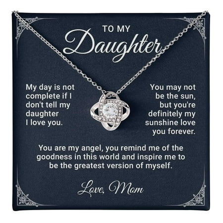 To My Badass Daughter Necklace - Birthday From Dad, Mom - Meaningful Father-Daughter Jewelry With Inspirational Message Card - Perfect Graduation, #1402, White Love Knot Necklace