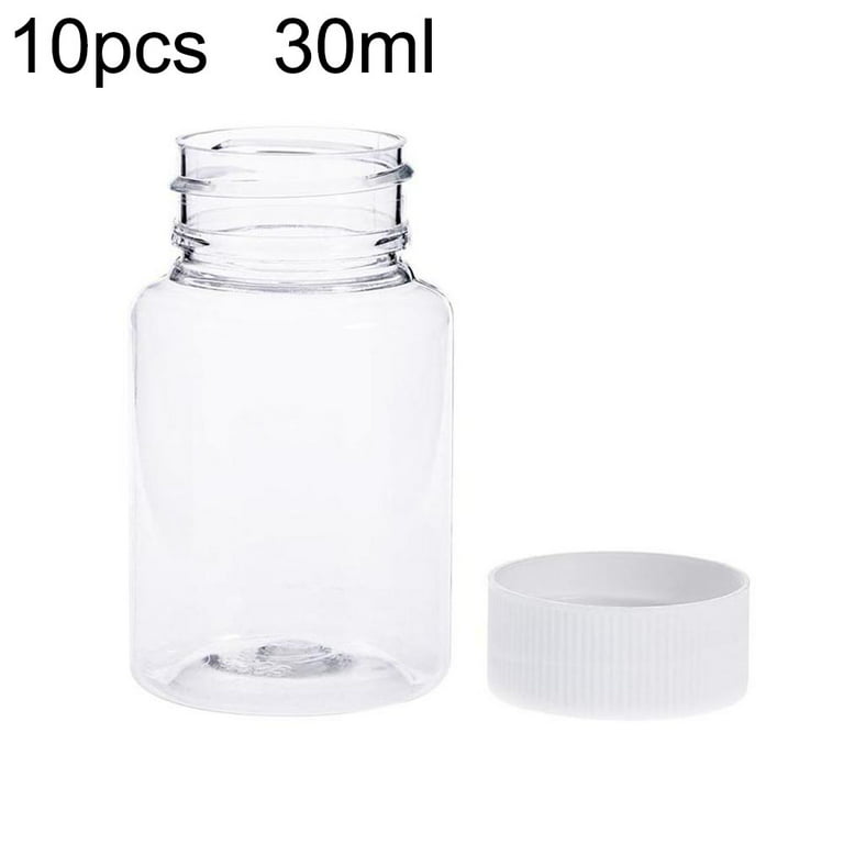 Ludlz 10pcs 15/30/50ml Empty Plastic Medicine Pill Bottle Container Solid Powder Medicine Chemical Bottles Chemical Bottle Clear Waterproof Plastic