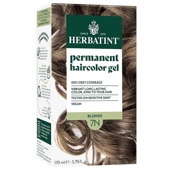 Herbatint Permanent Hair Dye For Women, 7N Blonde, Alcohol Free, Vegan, 100% Grey Coverage - 5.75 fl oz