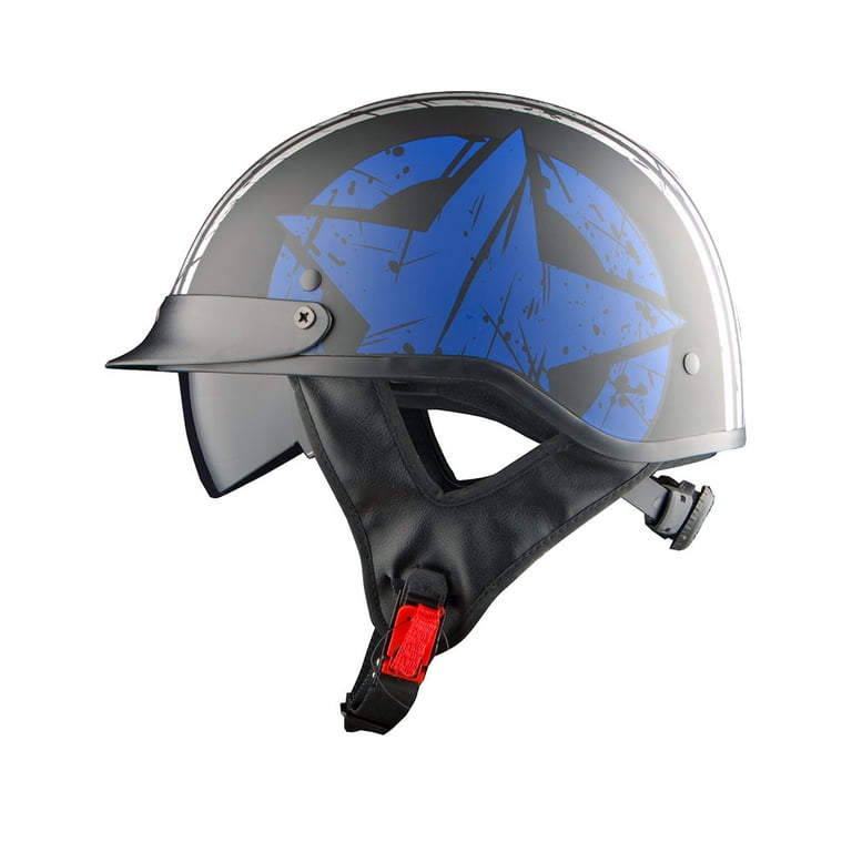 blue and white motorcycle half helmet VCOROS F07 Open Face DOT Approved Helmet ntroducing the SleekShell Vintage Half Helmet with Visor  the pinnacle of classic style fused with modern protection Jl-771 Blue Lightweight Open Face