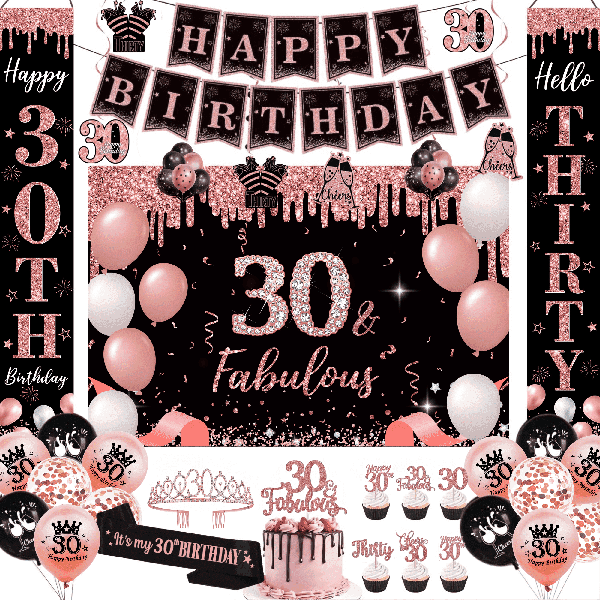 Funmemoir 30e Verjaardagsset – Zwarte Banner, Sjerp, 30-balloon En Foliegordijn Voor Een Feestelijk Afscheid Van Je 20s