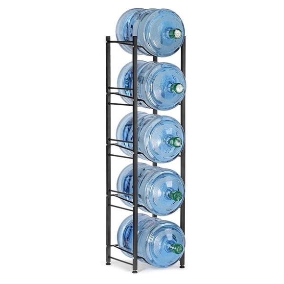 LIANTRAL 5 Gallon Water Jug Holder, 5 Tiers Black Heavy Duty Water Rack Freestanding, Water Bottle Organizer for Home Office