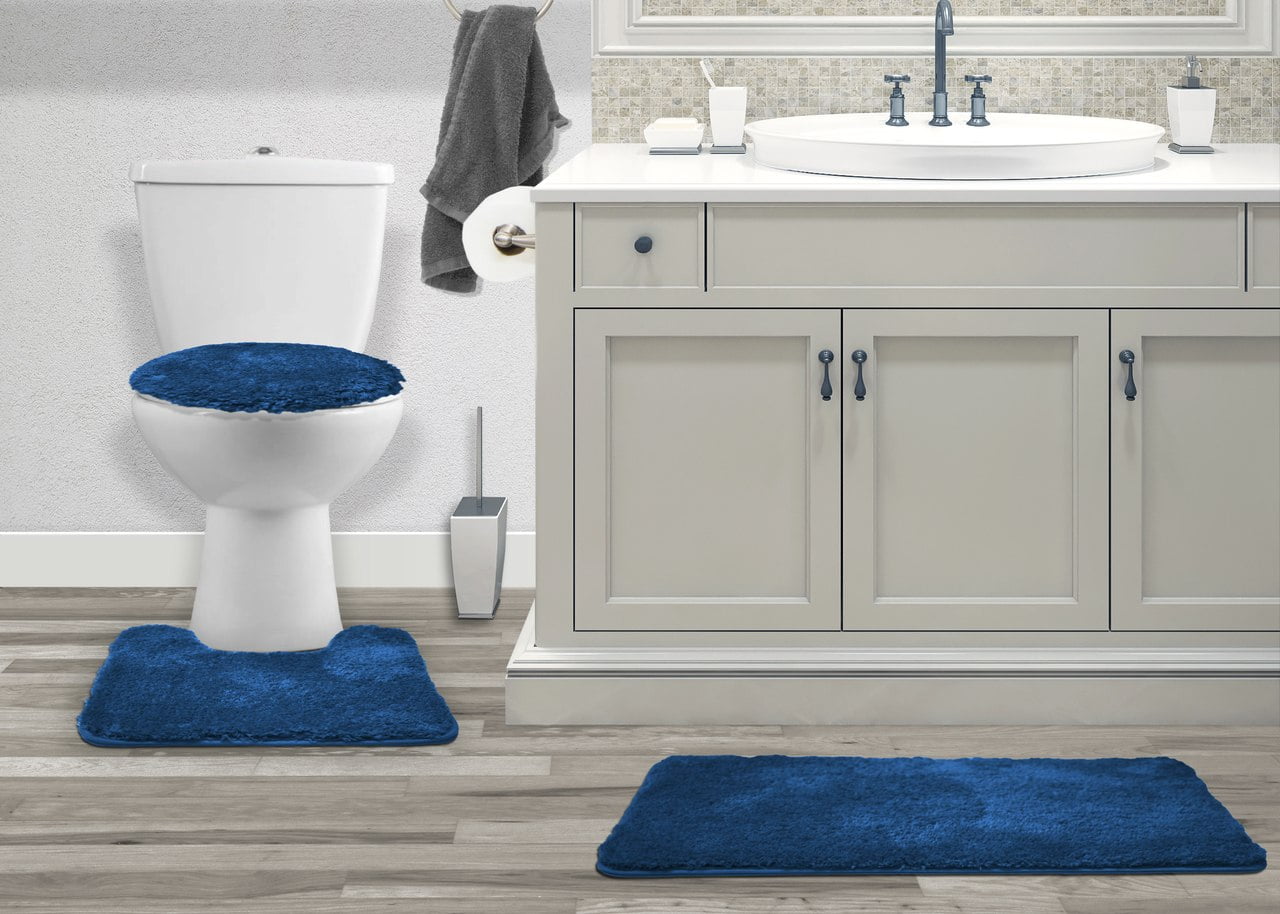 3PC BATHROOM SET RUG CONTOUR MAT TOILET LID COVER SOLID COLOR BATHMAT MARY - Picture 38 of 66