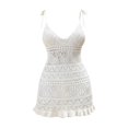 thumbnail image 5 of Yuhangmm Beach Coverups for Women Elegant Knit Cover Up Short Tank Dress with Sheer Floral Lace Overlay Seaside Resort Layer White One Size, 5 of 5