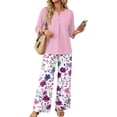 thumbnail image 2 of Women 2 Piece Outfits Sets 3/4 Length Sleeve Tops and Wide Leg Pants Lounge Sets Summer Casual Matching Sweatsuits, 2 of 7