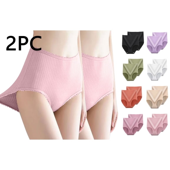 Lumosvexa Women's Tummy Control Briefs 2 Pack Hip Lifting Breathable Soft High Waist Daily Wear Plus Size Panties Pink XL