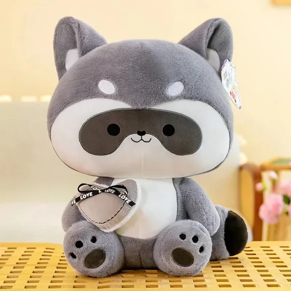 25/30/40cm Stupid and Cute Heart to Heart Raccoon Doll Plush Toy Soft Stuffed Children's Gift Grey 40cm