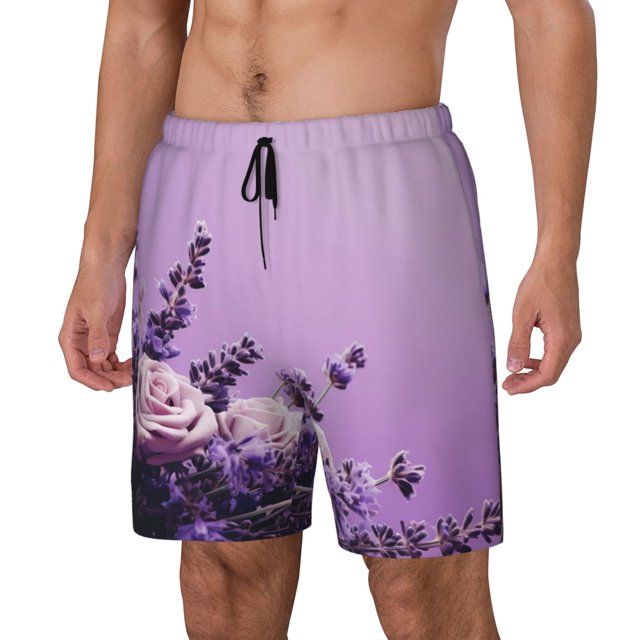 Balery Lavender Roses Arrangement Bañador para hombre, shorts de playa de secado rápido con entrepierna y forro de compresión-Medium