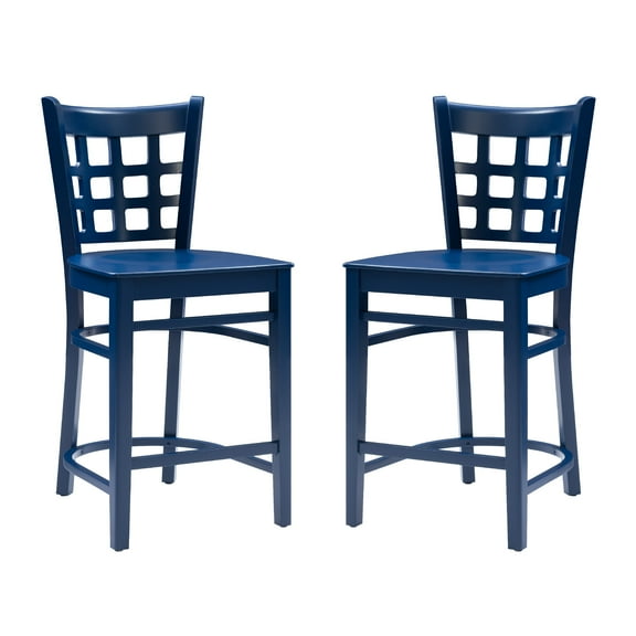 Linon Neville 24" Indoor Wood Counter Stool, Set of 2, Navy