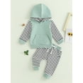 thumbnail image 2 of Bagilaanoe 2Pcs Toddler Baby Boy Long Pants Set Striped Long Sleeve Hoodie Pullover Tops + Sweatpants 6M 12M 18M 24M 3T Kids Casual Sweatsuits, 2 of 8