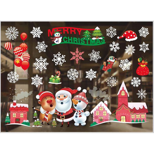 Pegatinas de Papá Noel, pegatinas navideñas para ventanas con copos de nieve, muñecos de nieve y árboles de Navidad, pegatinas navideñas, pegatinas decorativas para ventanas, estilo 15