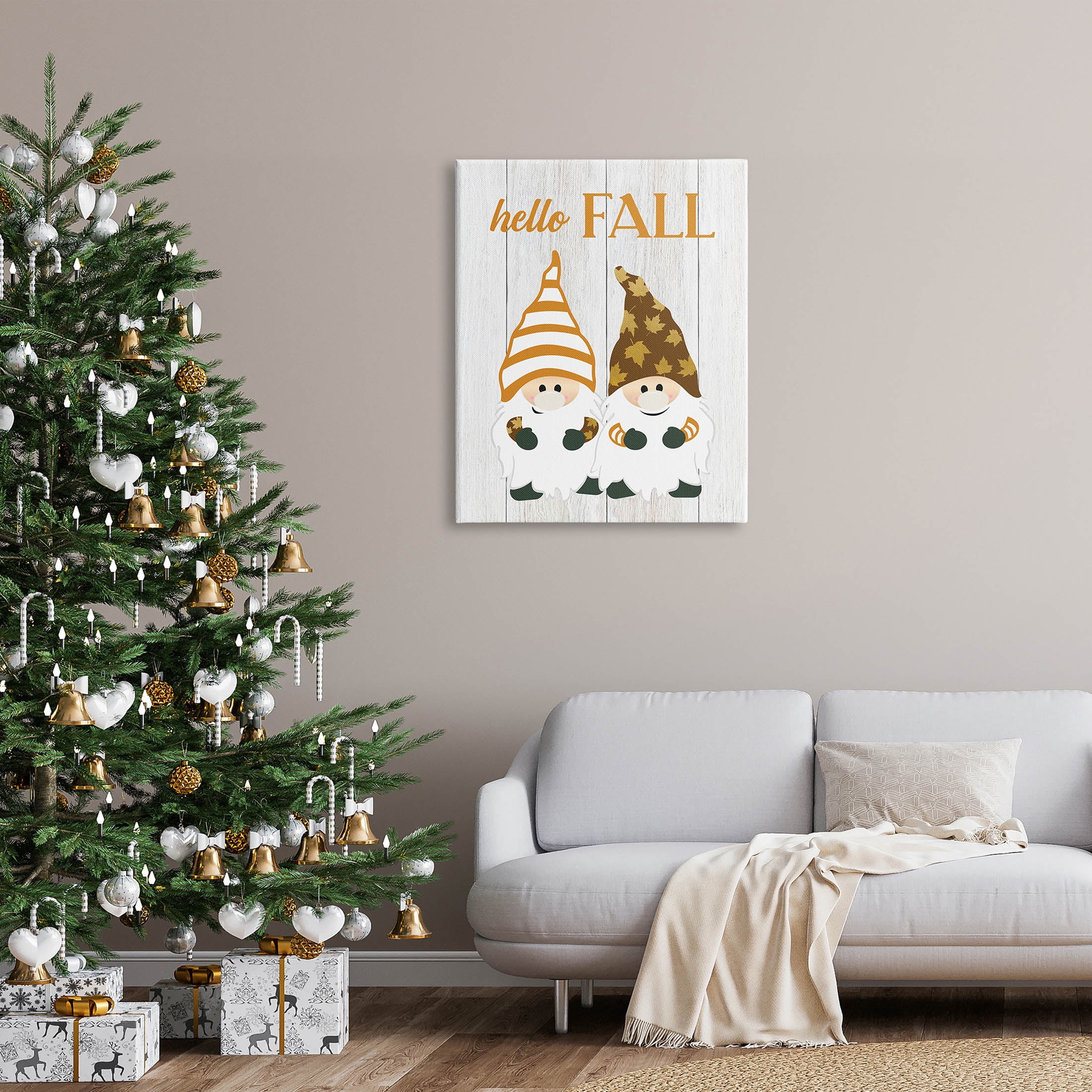 Stupell Industries Hello Fall Whimsical Gnomes Graphic Art Gallery Wrapped Canvas Print Wall Art, Design by CAD Designs