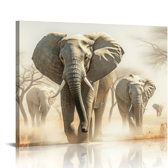 COMIO Elephant Canvas Picture Wall Art Abstract African Animal Painting Prints on Canvas A Herd of Elephant Migrate Artwork for Home Office Living Room Bedroom Framed Ready to hang