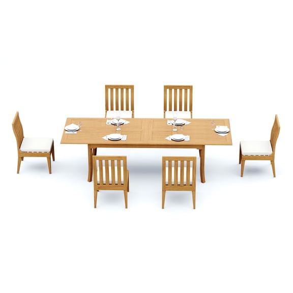 Grade-A Teak Dining Set: 6 Seater 7 Pc: And 6 Caranas Armless Chairs Outdoor Patio WholesaleTeak #51Ca2400