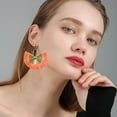thumbnail image 3 of Straw Statement Tassel Earrings Hoop Tassel Bohemian Geometric Handmade Earrings for Women, 3 of 12