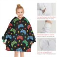 thumbnail image 6 of Colorful Controllers Games Icons Black Pattern Blanket Hoodies for Kids 6-13YR Oversize Wearable Blanket Hoodies for Boys Girls Teens, 6 of 7