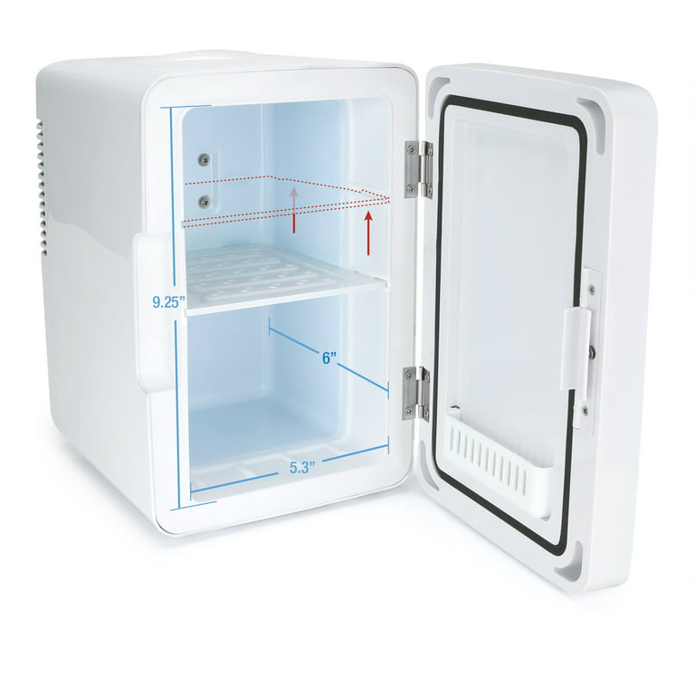 Personal Chiller LED Lighted Mini Fridge with Mirror Door Refrigerator,  White, New 