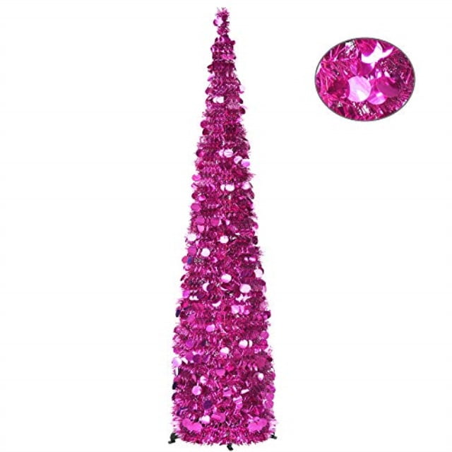 yuqi 5ft pop up christmas pink tinsel trees collapsible reusable