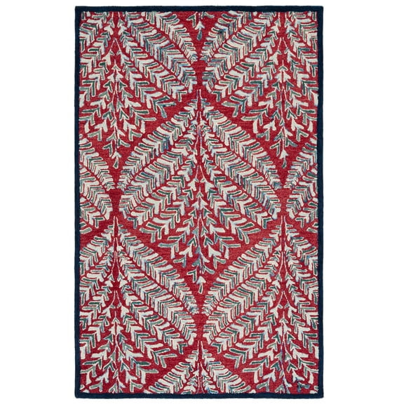 SAFAVIEH Capri Proinsias Leaves Wool Area Rug, Red/Green, 6' x 9'