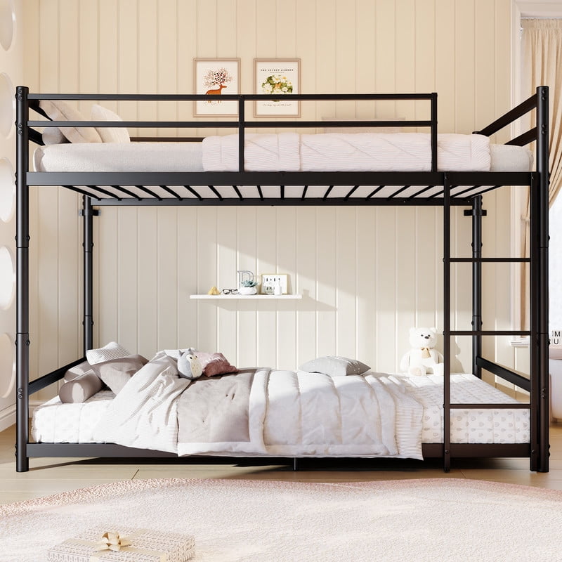 Twin-Over-Twin Metal Bunk Bed Convertible to 2 Separated Platform Beds, Noise-Free Kids Bed Frame with Rubber Anti-Slip Ladder