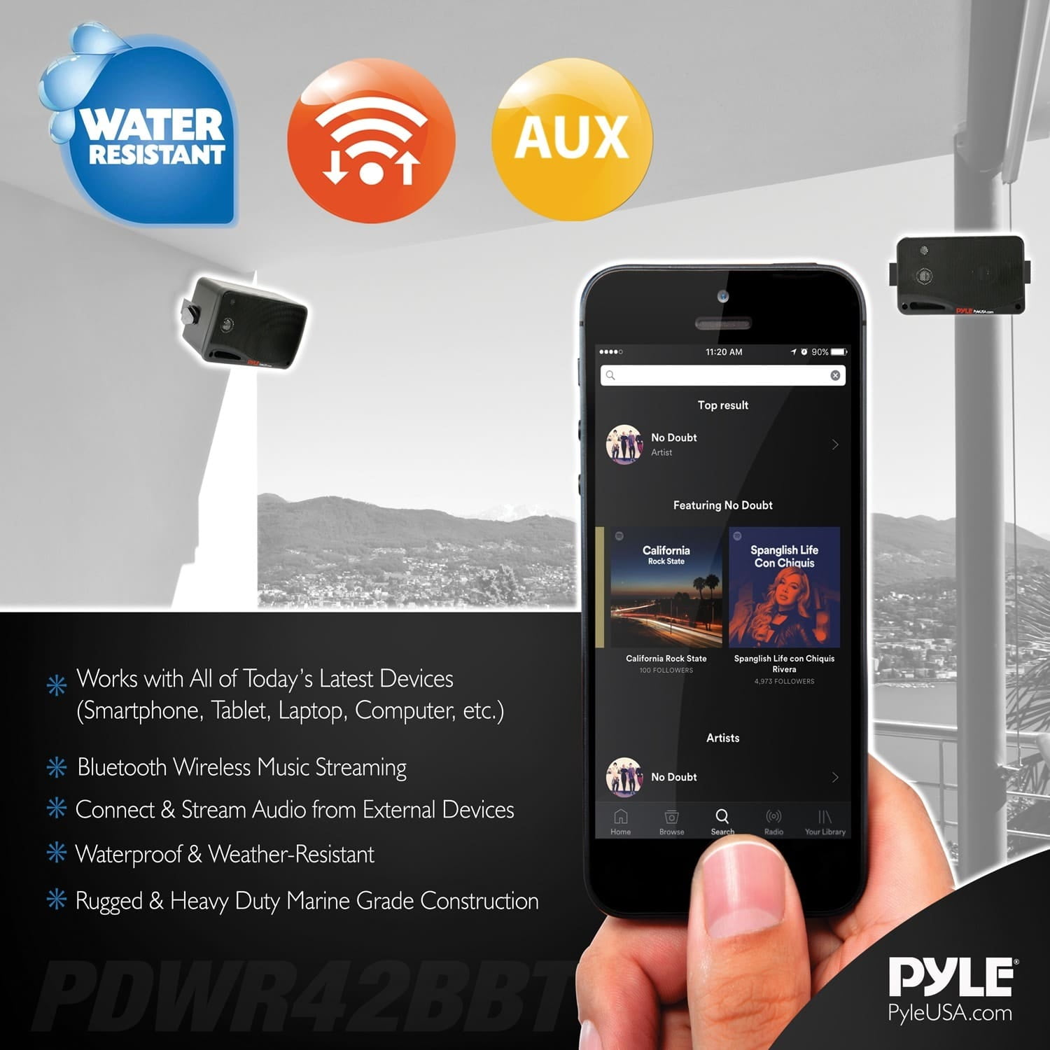 Pyle PDWR42BBT Bluetooth Indoor Outdoor 3.5" 200W Speaker System, Black (2 Pack)