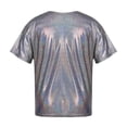 thumbnail image 4 of YONGHS Men's Metallic Shiny Short Sleeve T-shirt Holographic Round Neck Party Disco Club Tee Top Black S, 4 of 6