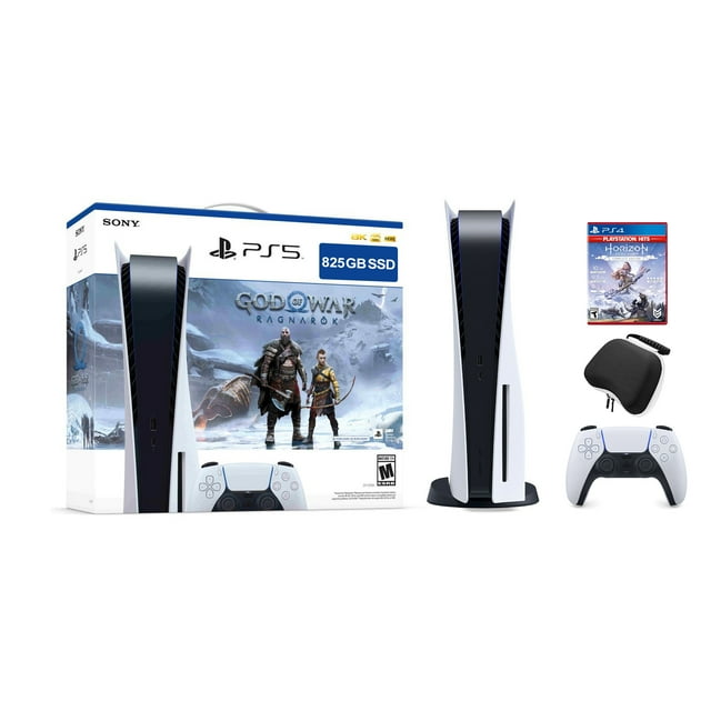 PlayStation 5 Disc Edition God of War Ragnarok Bundle with Horizon Zero Dawn and Mytrix Controller Case