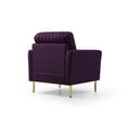 thumbnail image 6 of Velvet Channel Tufted Accent Chair, Modern Upholstered Single Sofa Chair with Gold Legs, Comfy Club Chair Round Arm Sofa Reading Chair Makeup Chair for Bedroom Living Room Office and Reception, Purple, 6 of 7