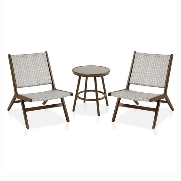 FOA Haft Aluminum Indoor and Outdoor 3-Piece Table and Chair Set in Gray