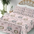 thumbnail image 3 of Ambesonne Emoji Fitted & Top Sheet Set with Shams, Vintage Design Cartoon Bunny, Rose Pale Grey Black, 3 of 5