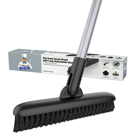 MR.Siga Heavy Duty Grout Scrub Brush with Long Handle, Shower Floor Scrubber for Cleaning,Black